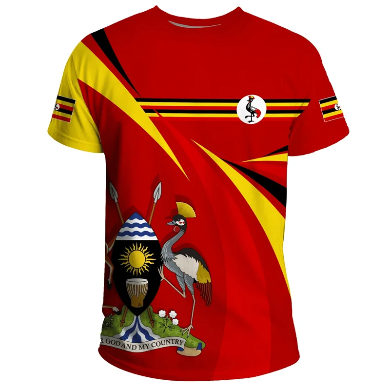 Fashion 3D Printed Uganda T Shirt For Men Coat Of Arms Graphics T-shirt Streetwear Short Sleeves Round Neck Tee Shirts Tops