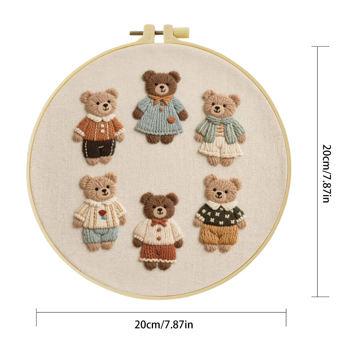 1 Stück 20X20CM/7,87 Zoll Niedliches Kleines Bären-Stickerei-Starter-Kit DIY-Set Nadelkunst Handwerk Malerei Nähkunst – Detail 5