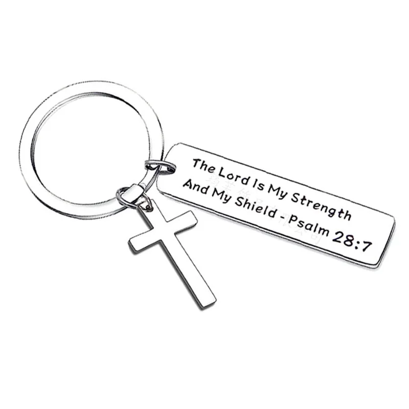 

Stainless steel keychain European and American lettering jewelry cross pendant