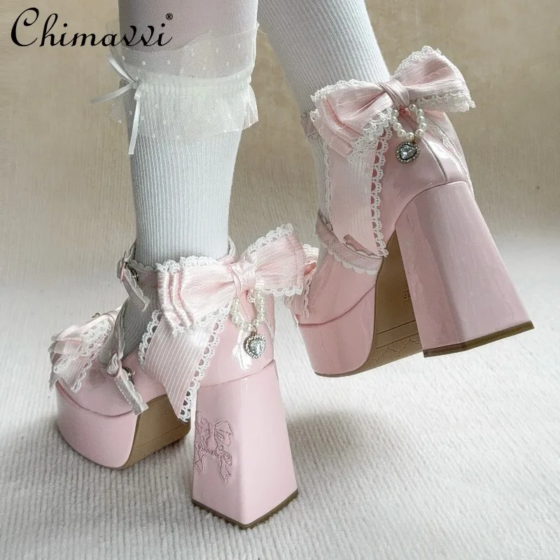 

Original Lolita High Heels Women 2026 Spring New Cute Girl Versatile Sweet Bow Elegant Princess High Heel Pumps Shoes Women