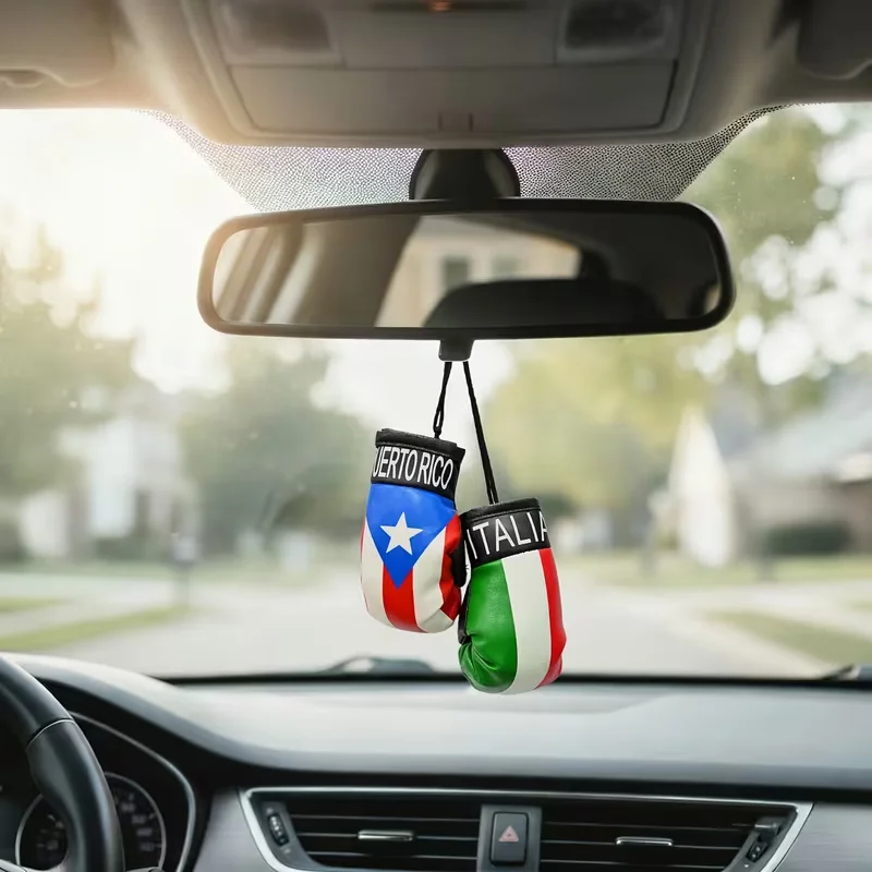 

Puerto Rico & Italy PU Mini Boxing Glove Car Interior Pendant Enhance Sporty Vibe Charm for Backpack Showcase Individua