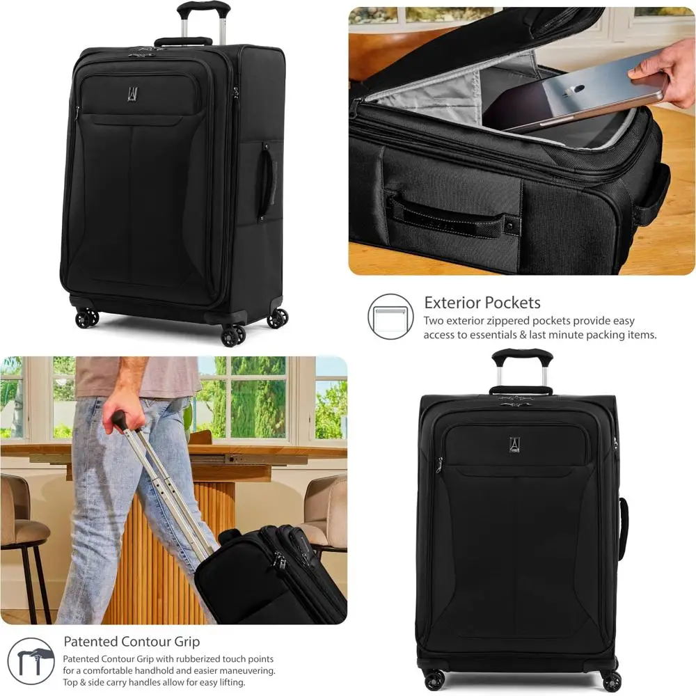 

Легкий расширяемый чемодан-спиннер 29 на 4 колесах, большой чемодан в клетку, черная дорожная сумка