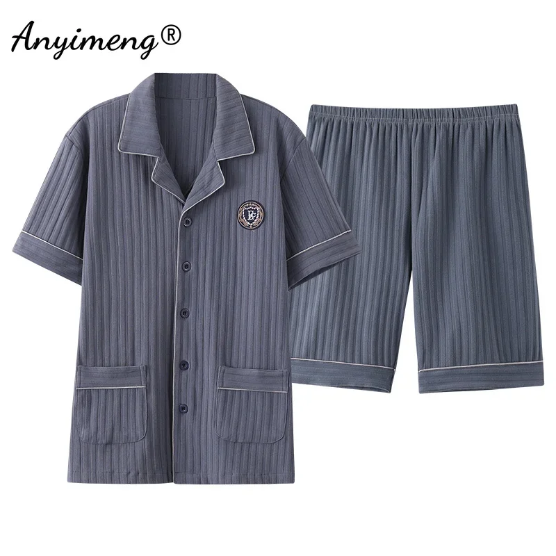 Nuevos pantalones cortos de verano de talla grande 4XL para hombres jóvenes, ropa de dormir de algodón, Pijamas Darkgray, Pijamas de moda con cuello