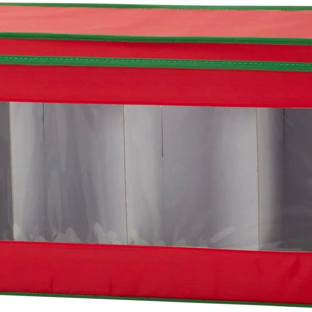 

Red & Green Trimmed Holiday Ornament Storage Box with Windowed Lid and 8 Compartments