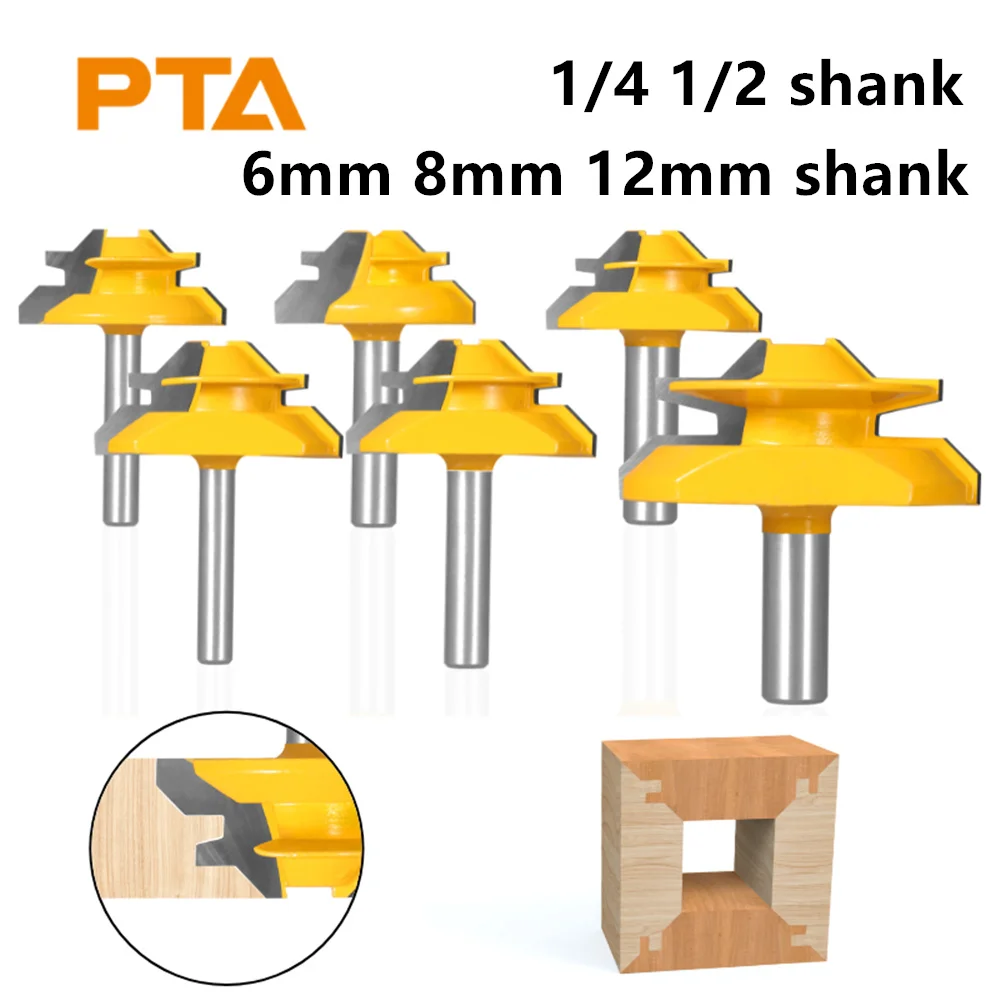 1PCS 6mm 6.35mm 8mm 12mm 12.7mm 45 Degree Lock Miter Router Bit Woodworking Milling Cutter For Wood Tools