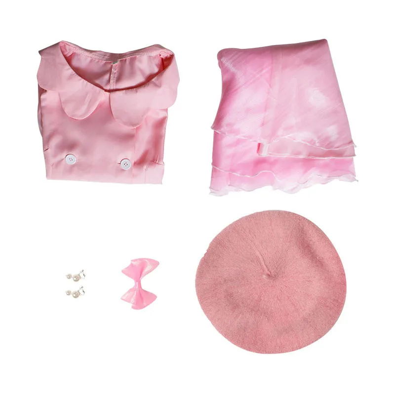 Margot Cosplay Pink Yarn Skirt Costume Top Skirt Hair Outfit Girls Women Lady Adult Halloween Carnival Disguise RolePlay Suit