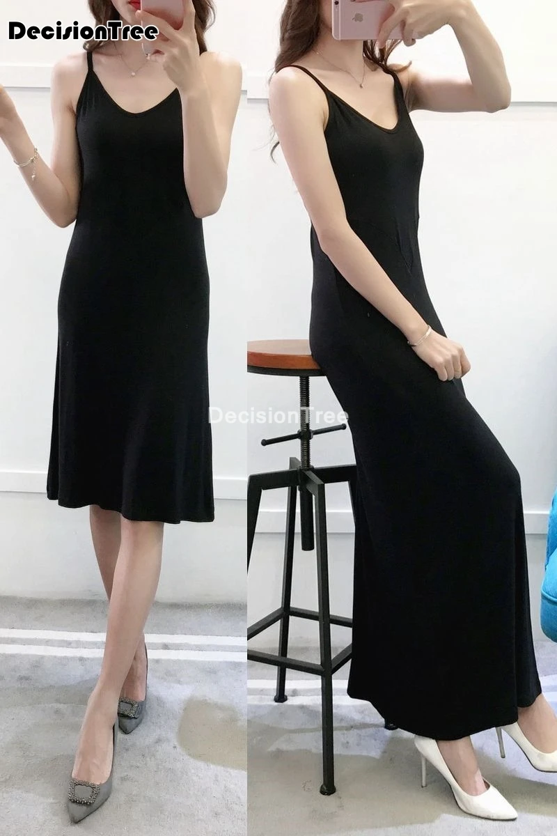 2026 women modal cotton spaghetti strap tank basic full slip medium long tank underdress petticoat long sleeping underdress