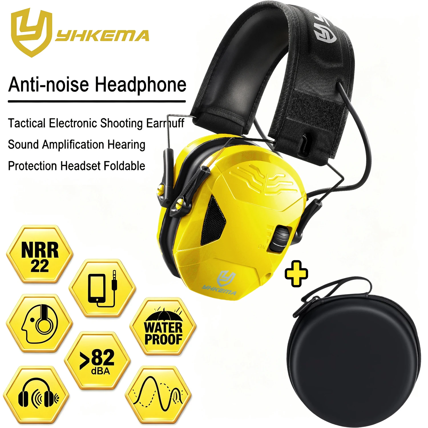 YHKEMA Portable Shooting Headset for Hearing Protection Ear Protection Tactical Earmuff with light headset case