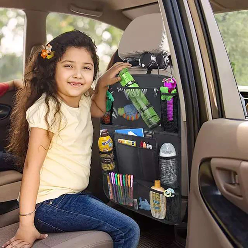 Organizador de asiento trasero de coche con soporte para tableta con pantalla táctil, Protector de bolsillo de almacenamiento automático para viajes