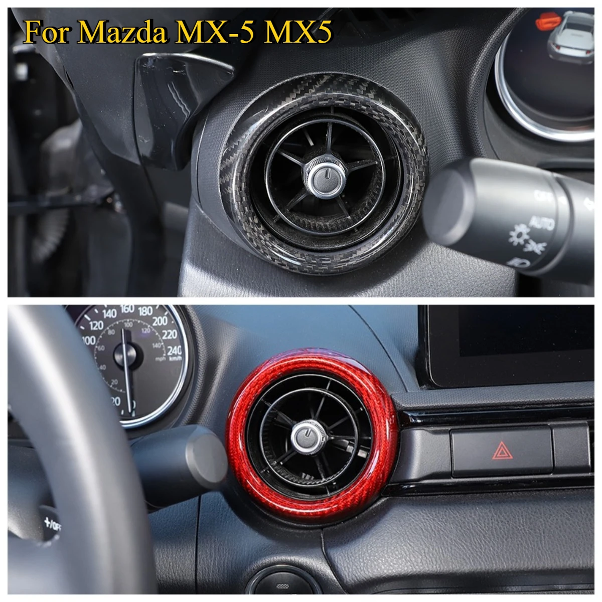 

For Mazda MX-5 MX5 Miata ND 2016-2023 3Pcs Carbon Fiber Car Interior Console Air Condition Vent Outlet Ringn Cover Trim