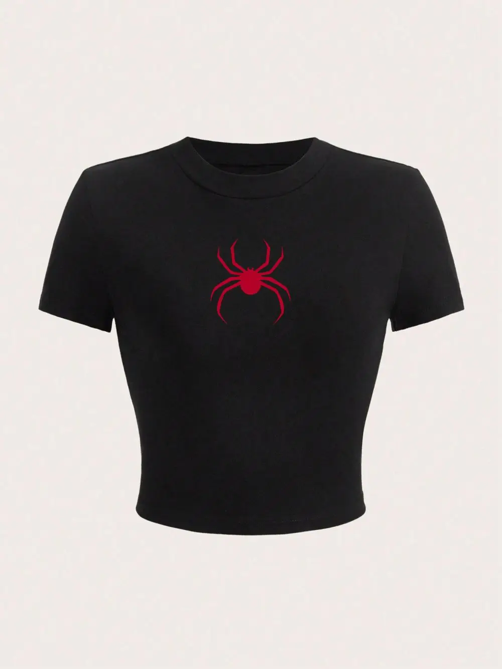 Summer Women's Crop Tops Simple Red Spider Printing Streetwear Comfortable O-Neck Soft Short Sleeve Sexy Club Female Clothes