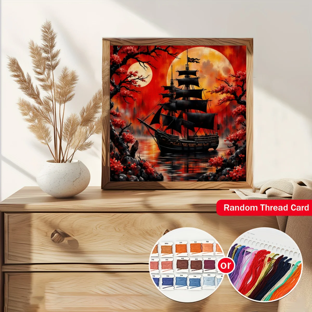 1PC 36X36cm/14.17X14.17inch, 11CT Print Cross Stitch DIY Kit, Crimson Voyage, Adult Beginner's Relaxed Cross Stitch