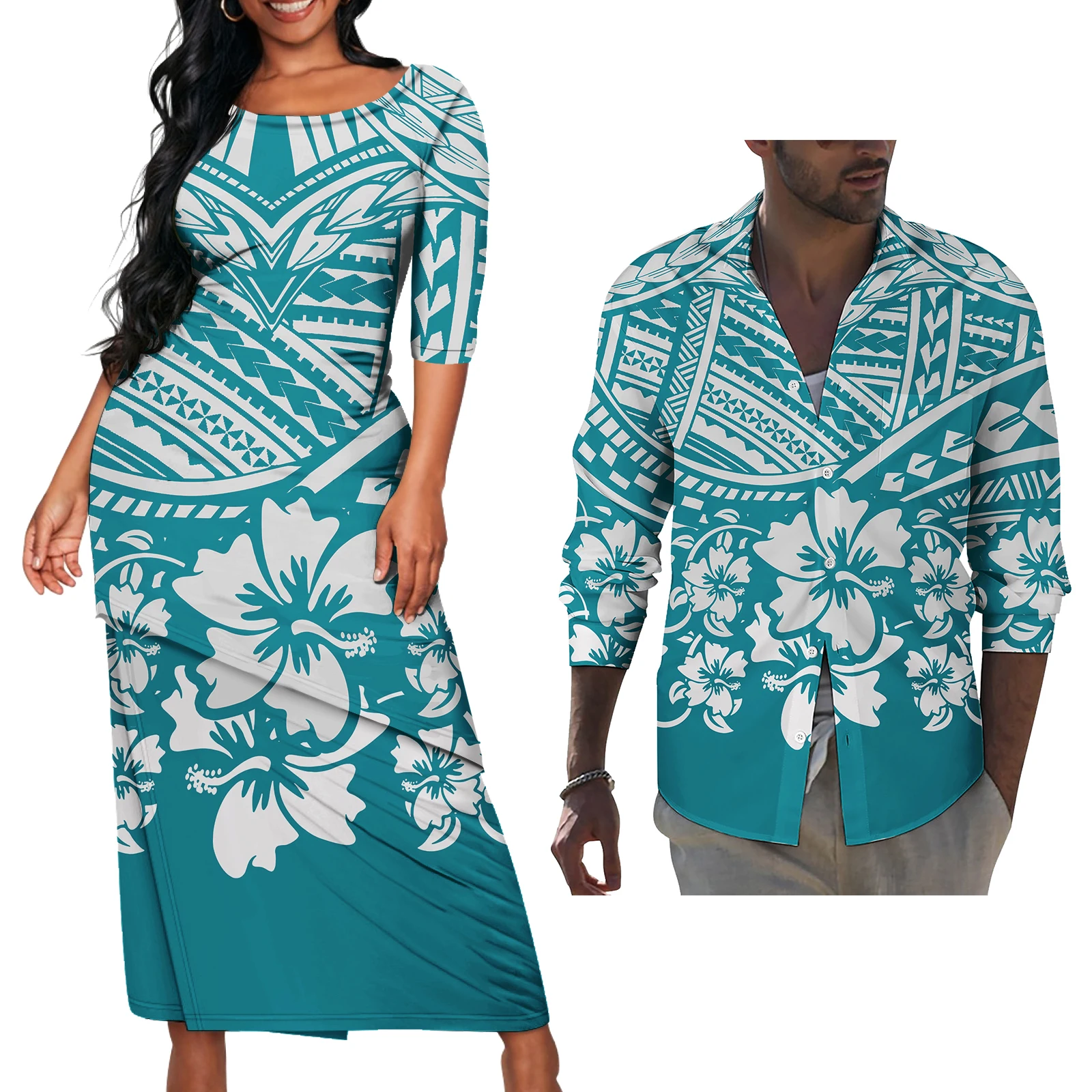 Polynesian Tribal Design Dress And Hawaiian Shirt Traditional Custom Big Size Samoan Puletasi Dresses Casual Women Dress