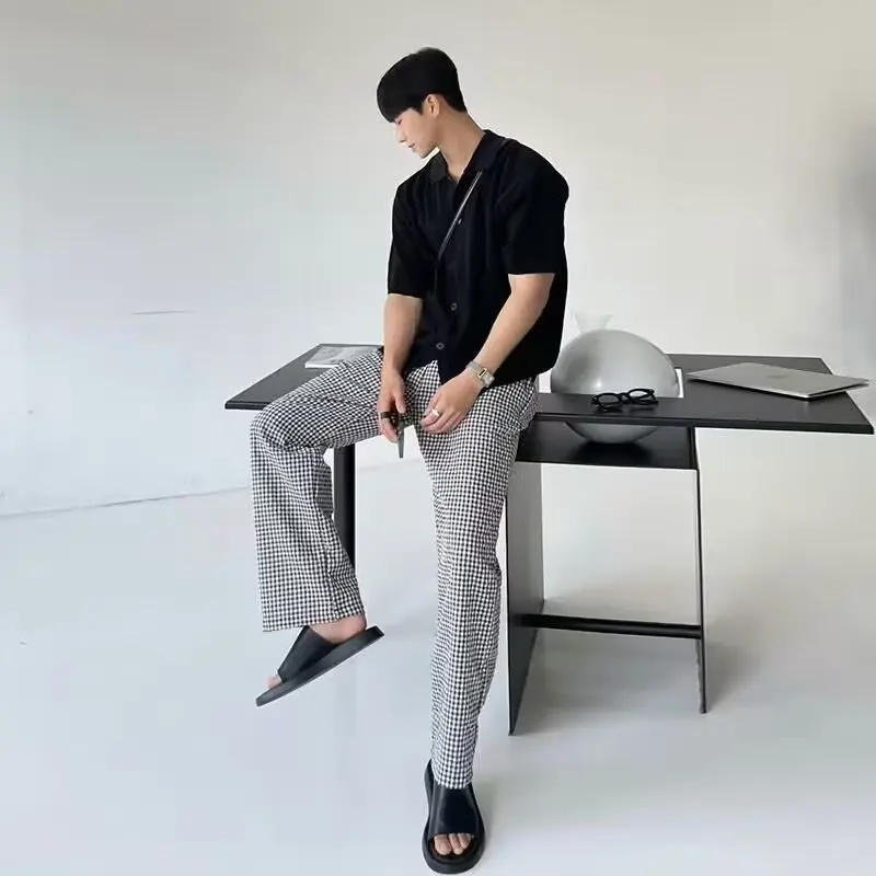 Summer senior lapel short-sleeved cardigan men's ice silk simple button niche light casual style solid color half-sleeved shirt