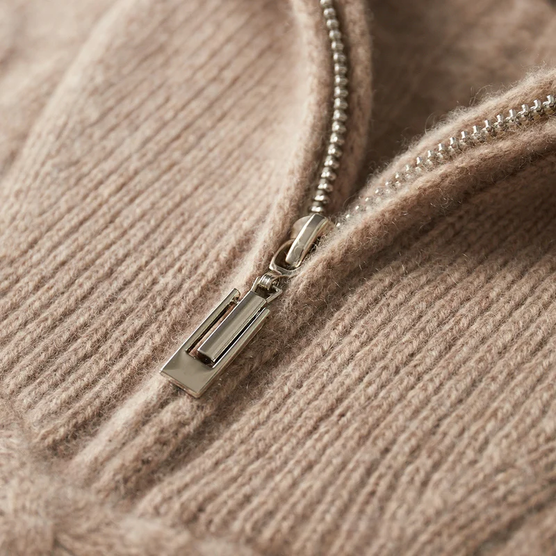 High Quality 100% Cashmere Sweater Men Polo Zipper Cable Knit Pullover Thick Soft Warm Cashmere Knitwear Autumn Winter Clothes