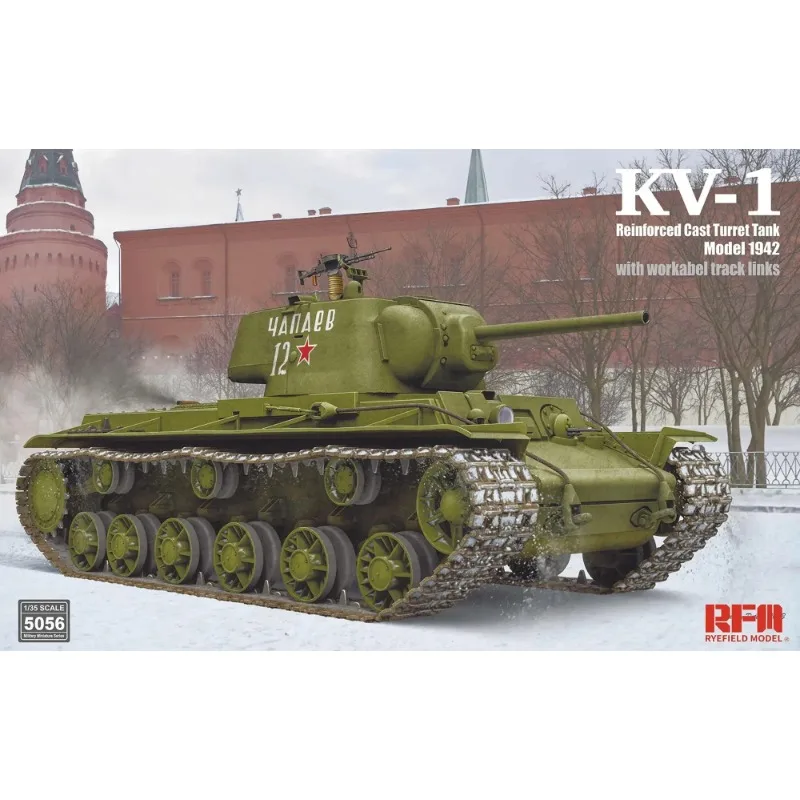 

RYEFIELD MODEL RFM5056 1/35 SCALE KV-1 Reinforced Cast Turret Tank 1942 Assembly plastics model kit With Workable Track Links