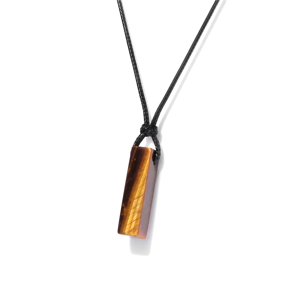 Men Vintage Rectangle Obsidian Pendent Necklace Natural Tiger Eye Labradorite Gem Leather Rope Braid Necklace Healing Jewelry