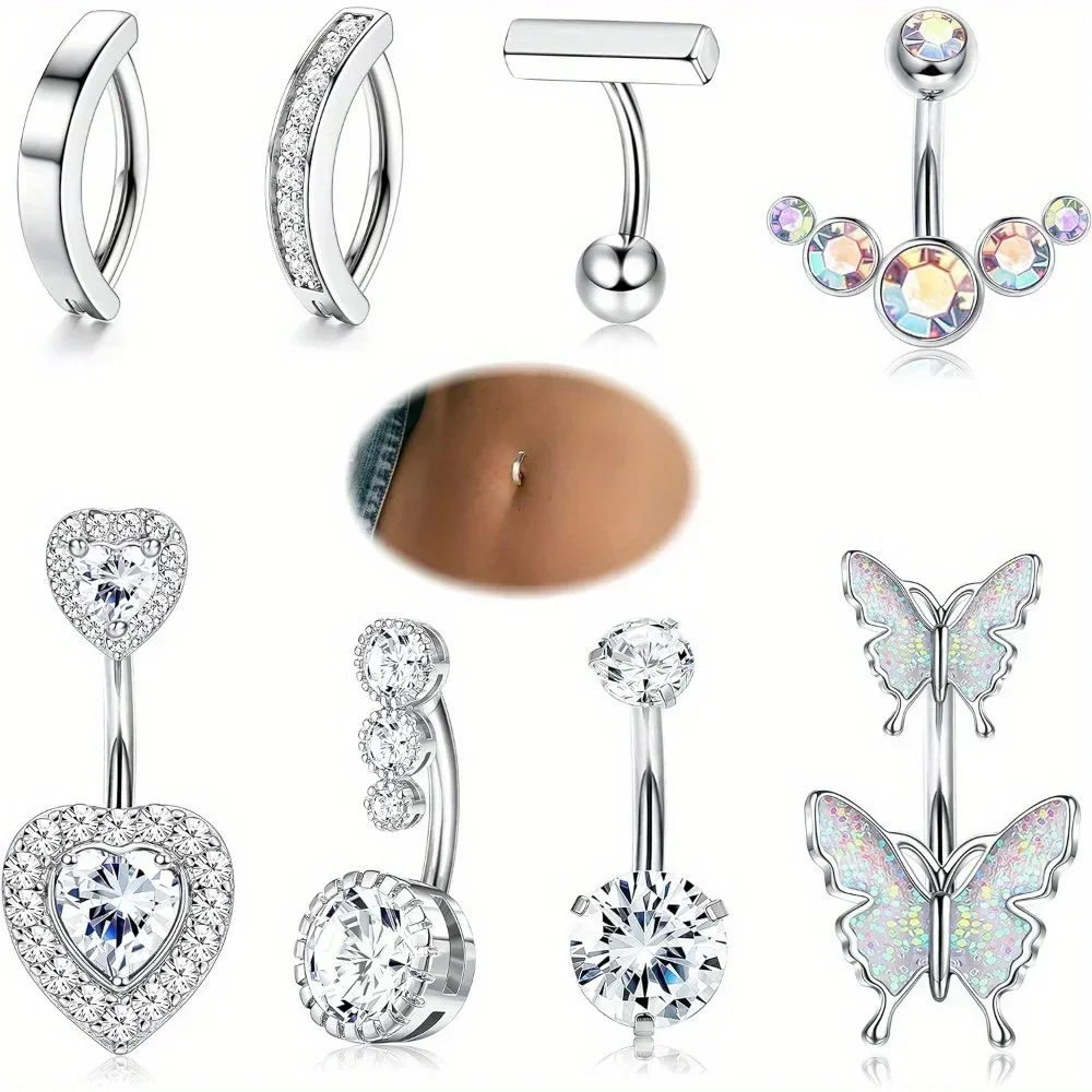 

CASSIECA 1Pc Surgical Steel 14G Clicker Belly Button Ring for Women Safety &Comfort CZ Heart Butterfly Belly Piercing Jewelry