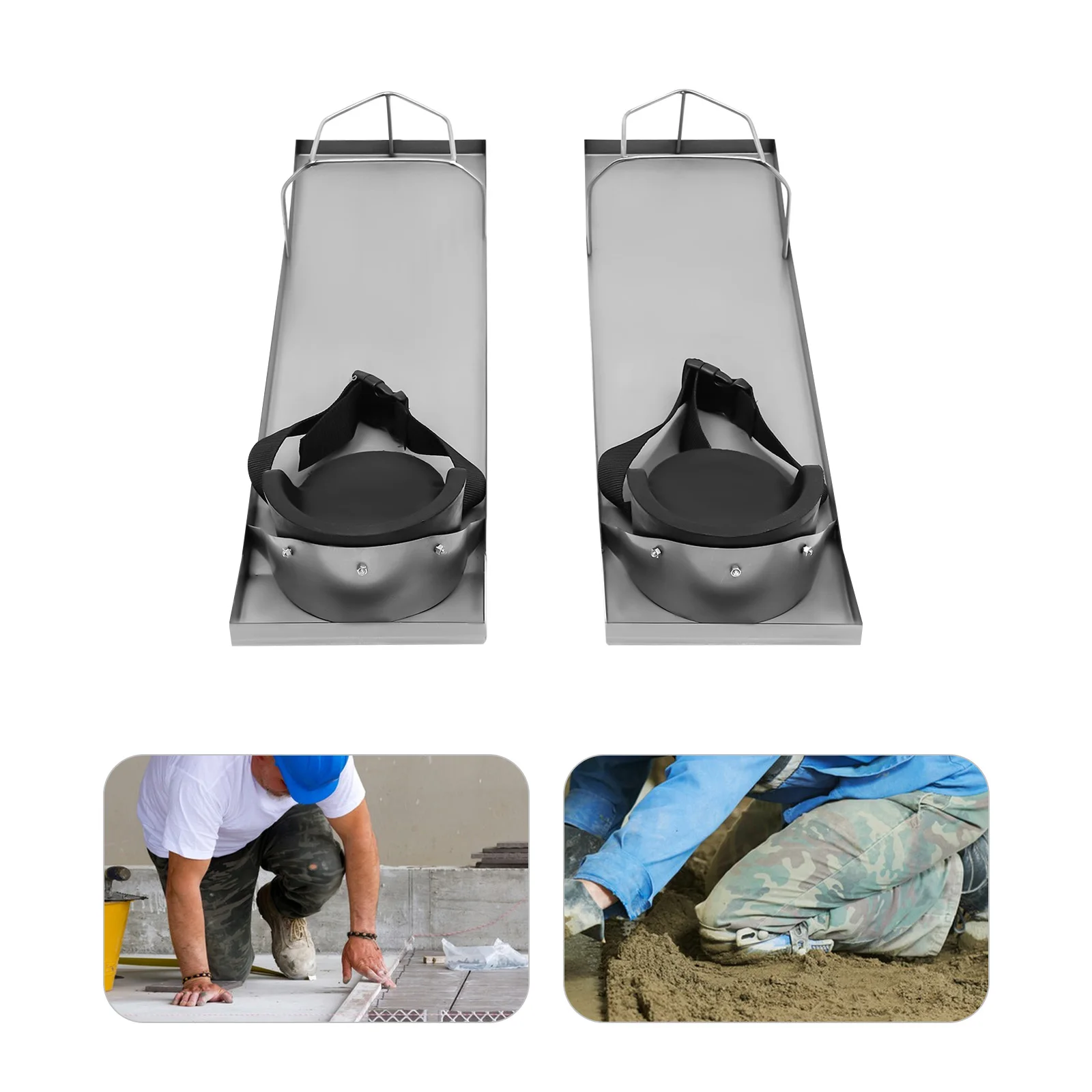

Silver Black Concrete Knee Boards 201 Stainless Steel Rubber Buckle Closure with Pads Straps Pair