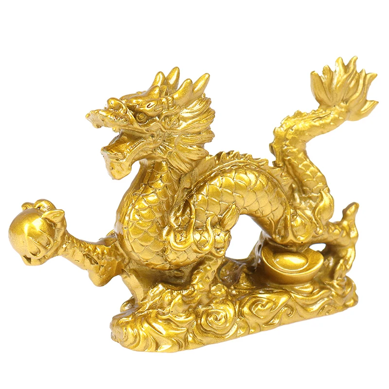 1Pc Goede Gelukkige Gouden Draak Chinese Zodiac Twaalf Standbeeld Gouden Draak Standbeeld Dieren Sculptuur Beeldjes Desktop Decoratie