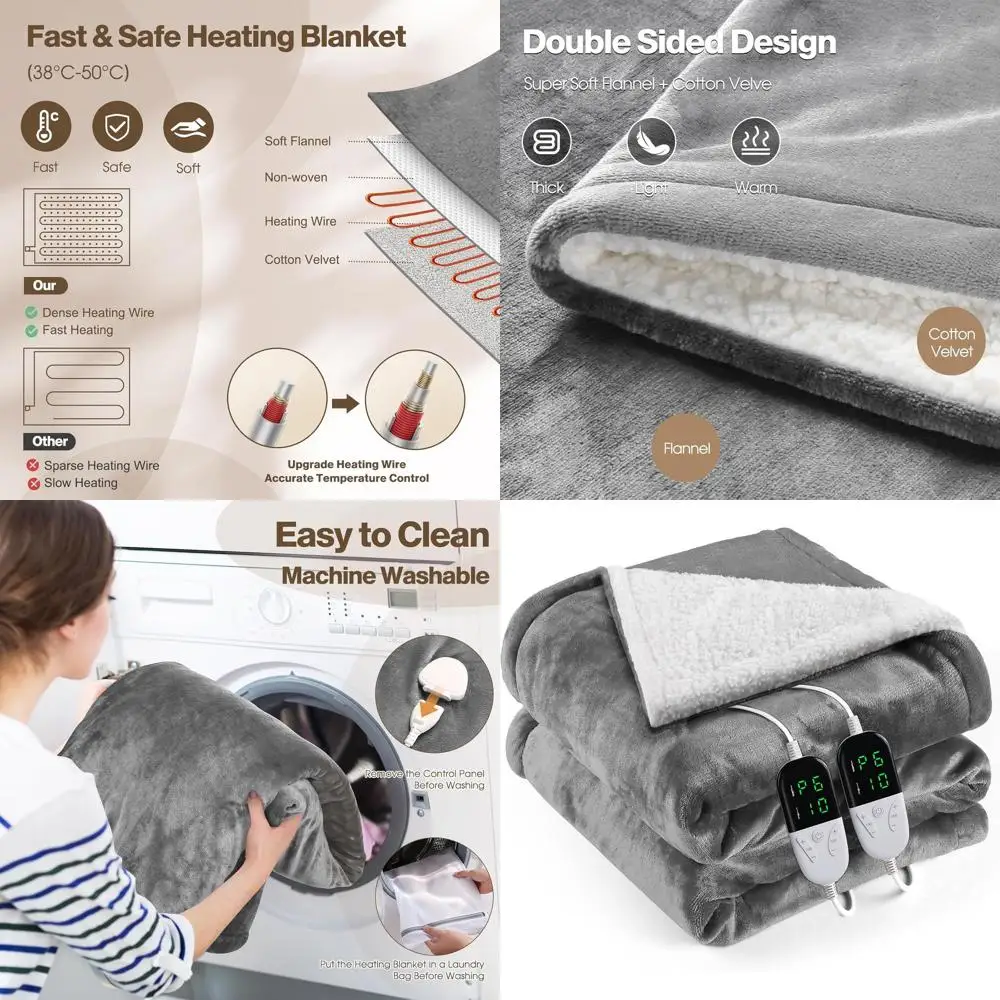 

Queen Size Electric Blanket 84x90 with 6 Heat Levels & 1-10 Hour Auto-Off, Machine Washable for Home & Office, Gray