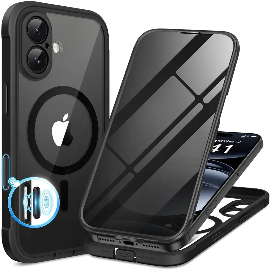 

Чехол BERFY для iPhone 17, совместимый со встроенной защитной пленкой для экрана MagSafe и защитой камеры, противоскопический чехол для всего тела