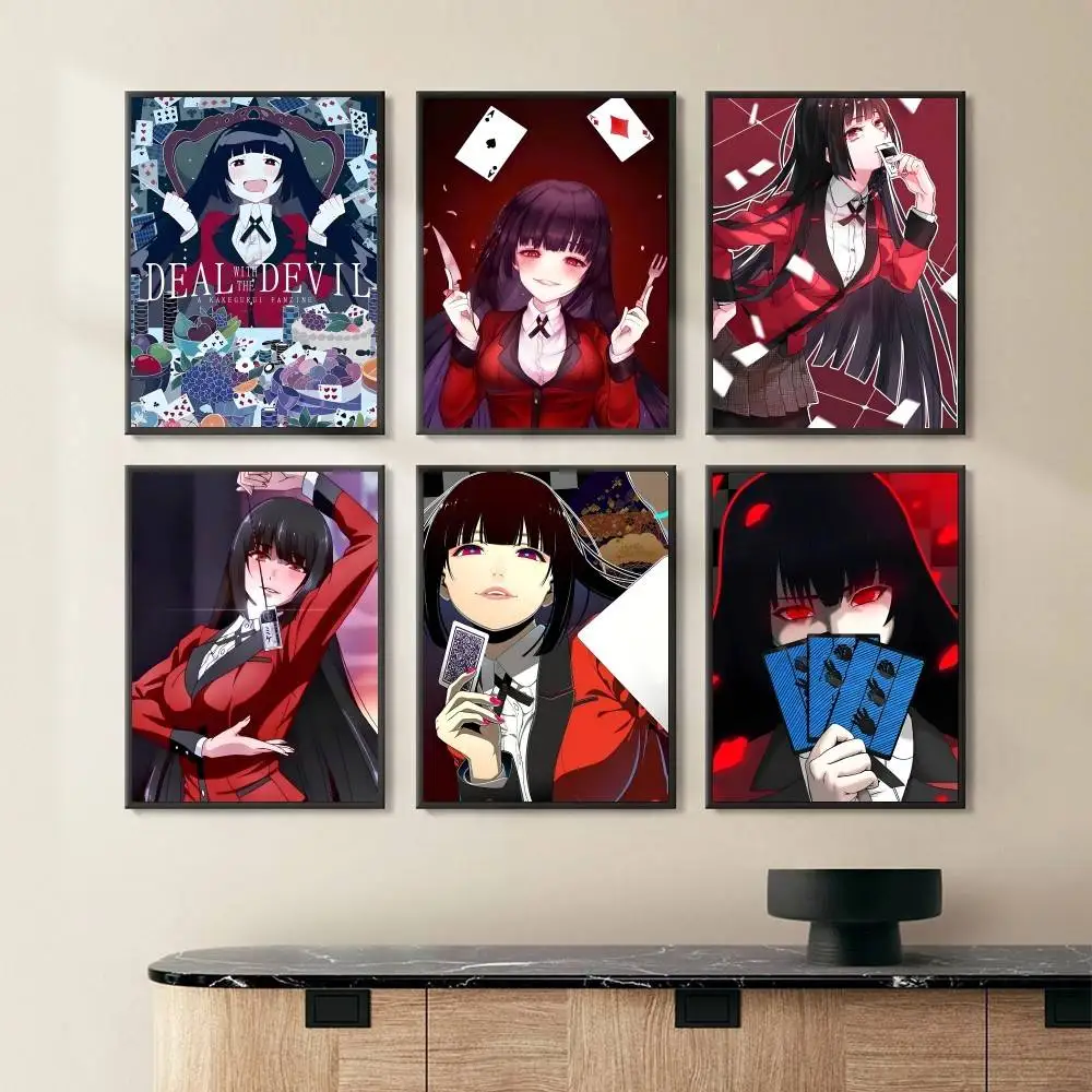 vintage kakegurui anime Poster Self-adhesive Art Waterproof Paper Sticker Coffee House Bar Room Wall Decor