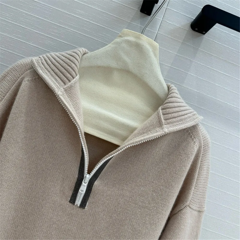 2025 Spring Women's Clothing Can Before and After With Half-Zip High-Neck Cashmere Sweater