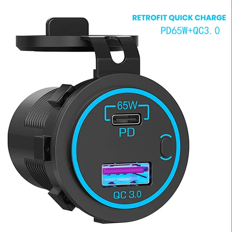 

65 Вт PD 12 В USB-розетка для ноутбука USB C Автомобильное зарядное устройство Многопортовая розетка Водонепроницаемый адаптер для автомобиля Лодка Грузовик ГОРЯЧИЙ
