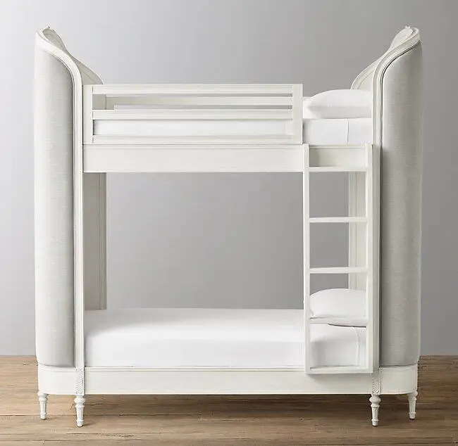 ^Farmhouse Upholstered Solid Wood Kids Twin Over Twin Bunk Bed Custom Color Size Children Bedroom