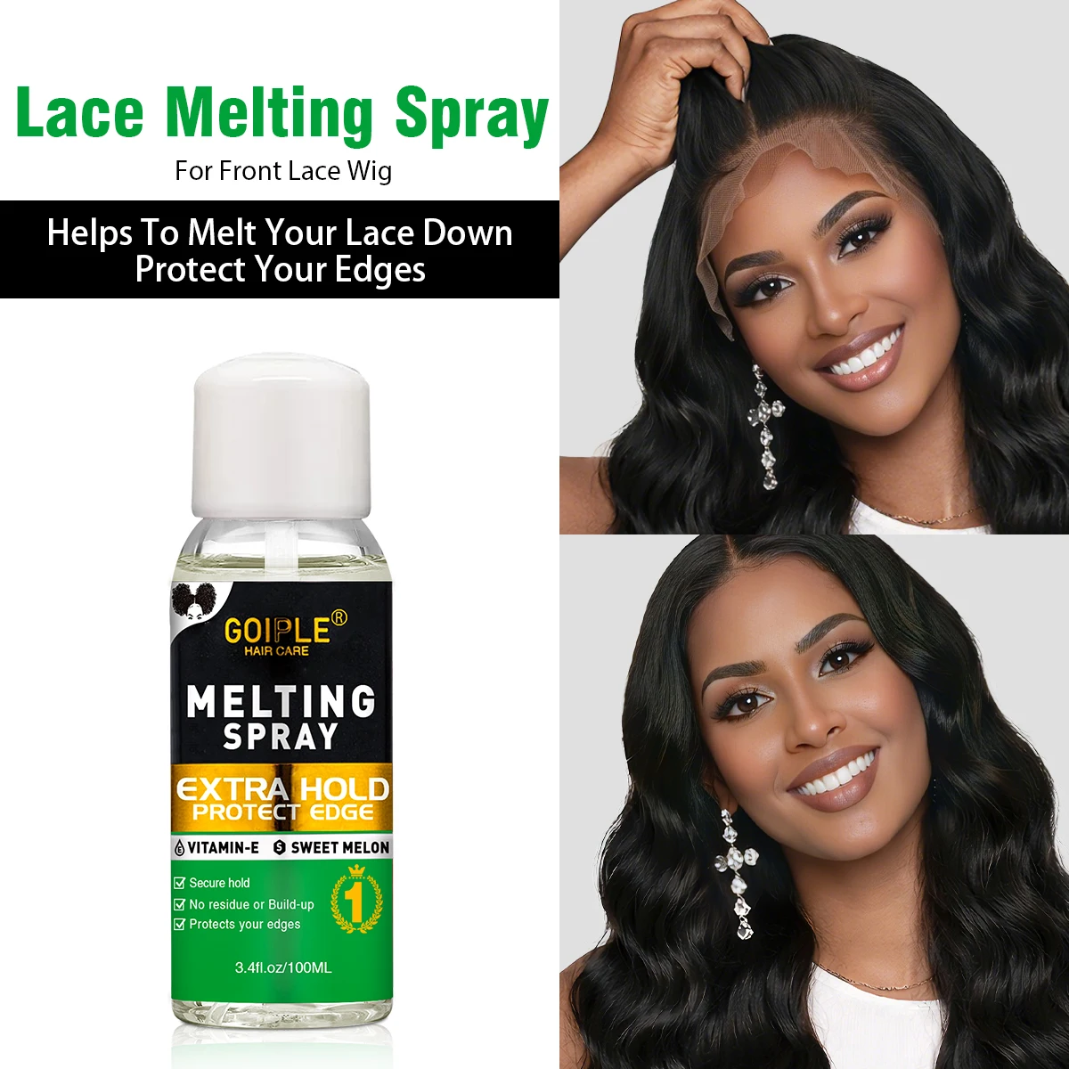 

GOIPLE Lace Wig Glue Wigs Front Melting Spray for Beginners Fast Dry No Residue Invisible Adhesive and Brush Adjustable Headband