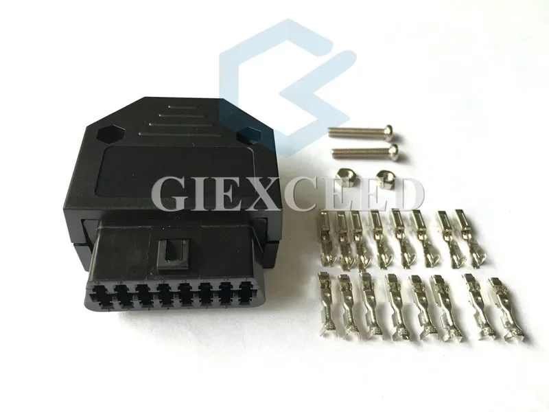 2 Sets OBD Connector Plug Shell Terminal Screw OBD2 16Pin Connector Female Diagnostic Tool Works Multi-Cars