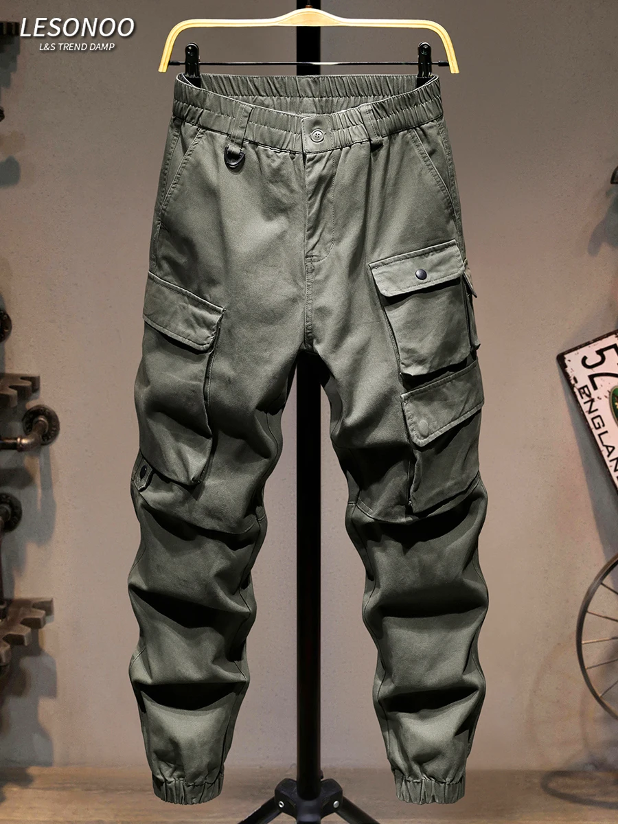 

Высококачественные рабочие брюки из чистого хлопка в стиле милитари, мужские повседневные свободные брюки с множеством карманов, модные свободные брюки с манжетами