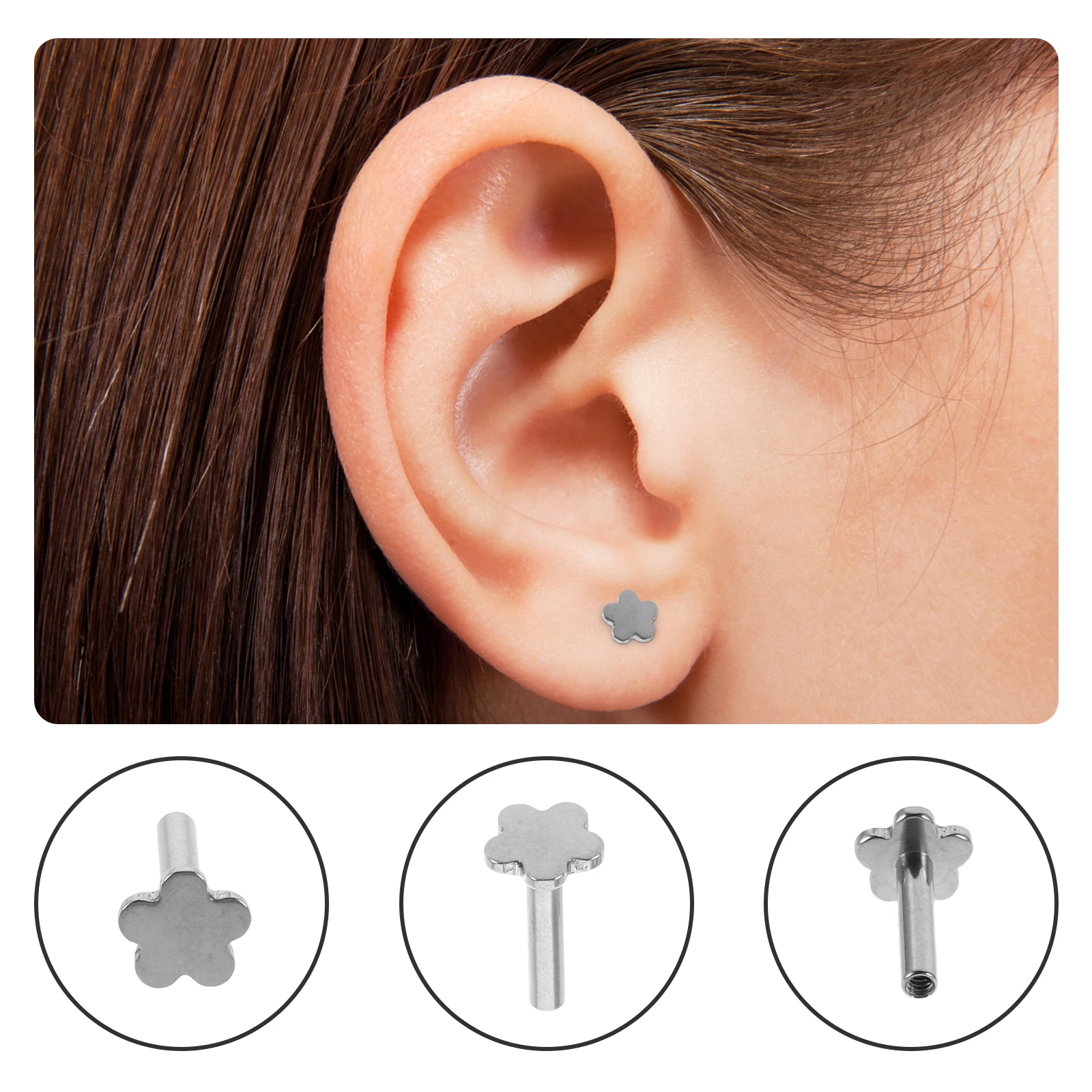 

4Pcs Ear Studs Titanium Alloy Threaded Screw on Piercing Studs for Lip Nose Helix Cartilage Body Piercing Accessories