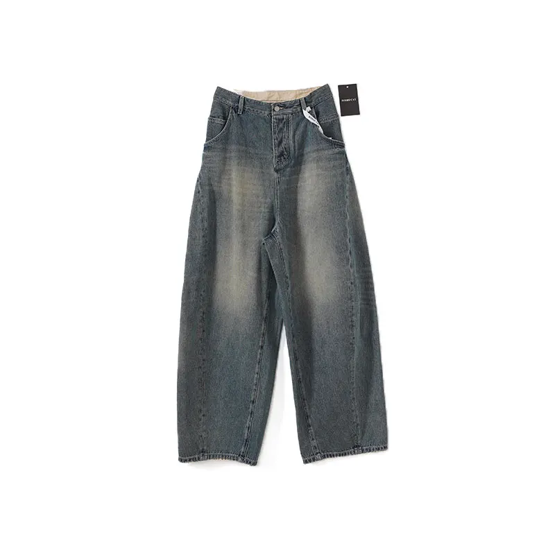 

Американские винтажные выцветшие джинсовые брюки с высокой талией, широкие брюки, прямой крой, осеннее новое поступление, повседневное, удобное