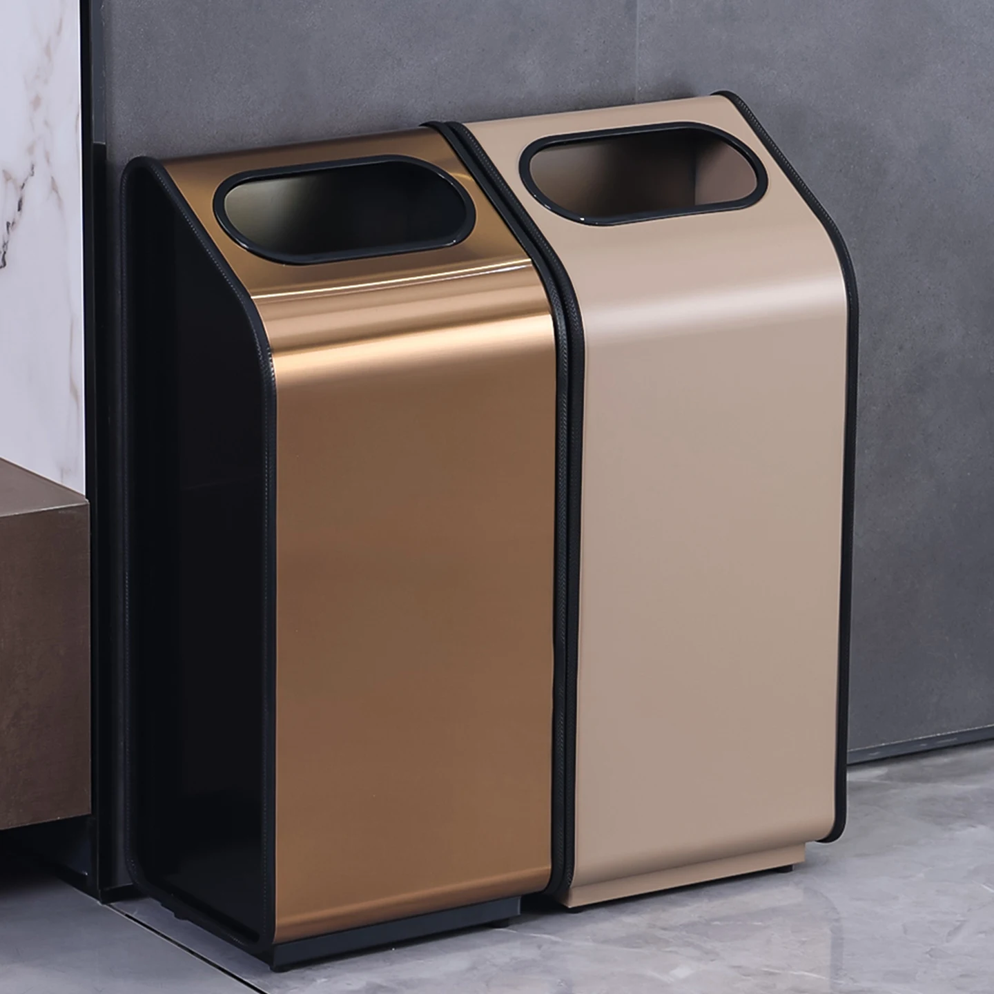 Stainless steel trash can large capacity vertical simple uncovered wall hotel lobby shopping mall vertical high-end commercial