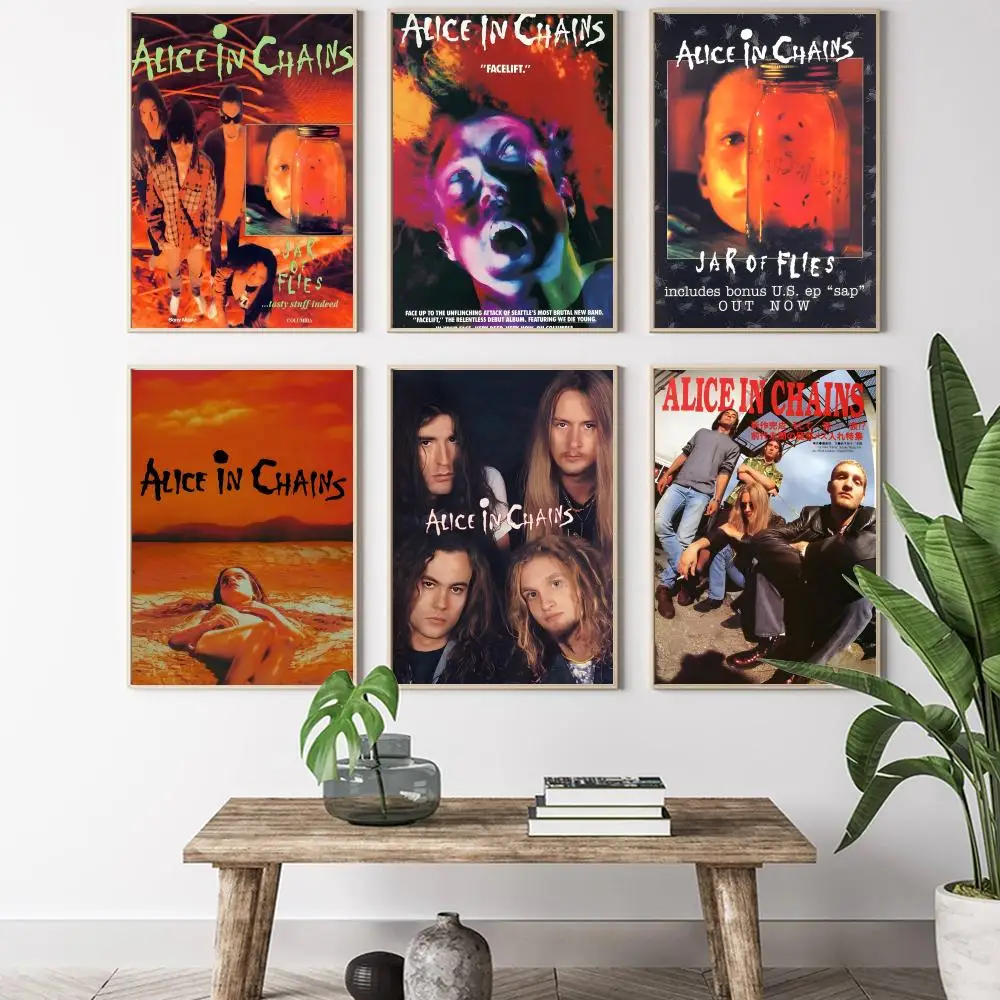 Retro Music Alice In Chains Painting Calligraphy HD Canvas Poster living room bedroom bar aesthetic decoration