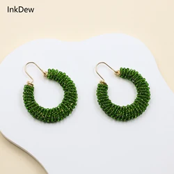 INKDEW Fan-shaped Round Big Drop Earrings for Women Long Earrings Handmade Crystal Beads Earrings Jewelry Fashion Gift EA121