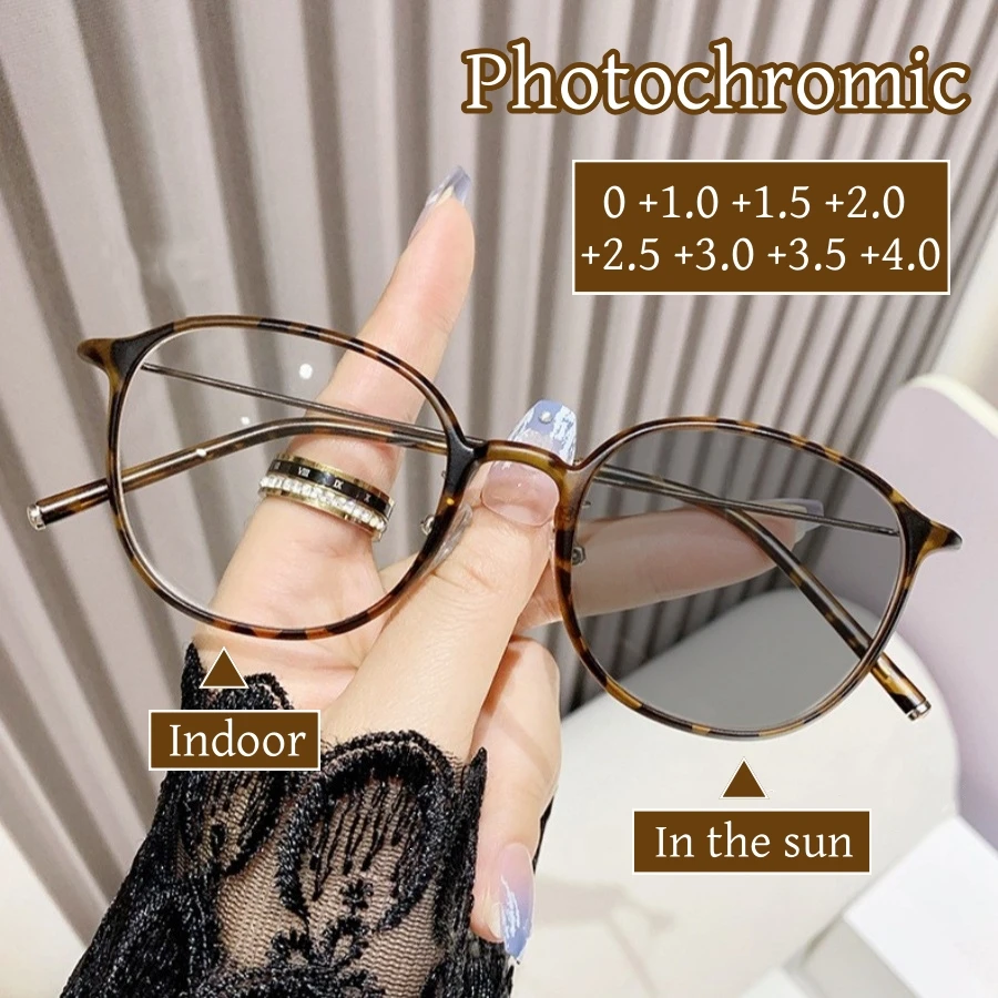 

New Fashion Photochromic Myopia Glasses Vintage Round Minus Diopter Eyewear Women Men Outdoor Anti Blue Light UV Sunglasses