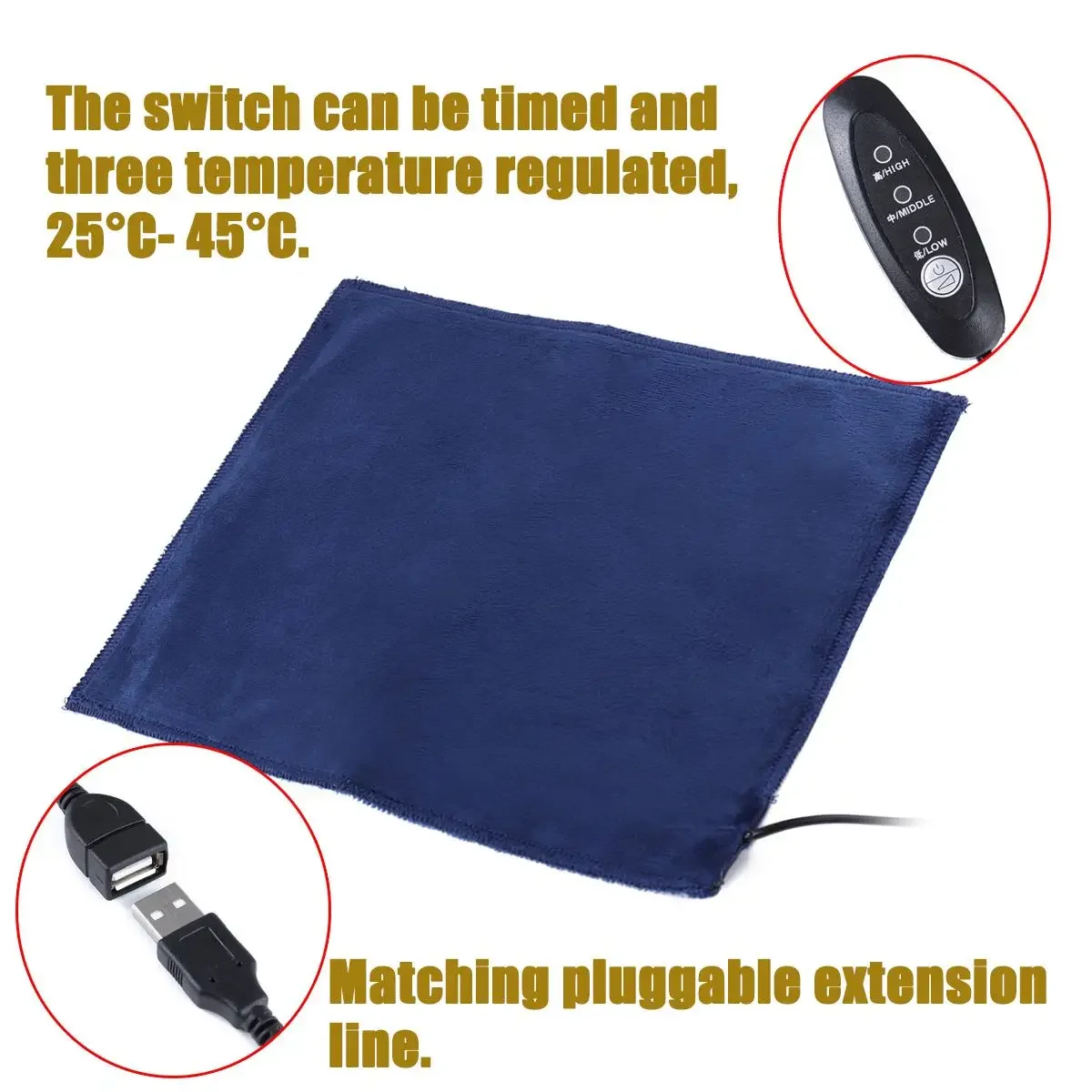 Heating Mat Pet Bed Pad 5V USB Electric Clothes Sheet Winter Plush Pads Warmer 3 Temperatures Carbon Fiber Cat Dog Mat