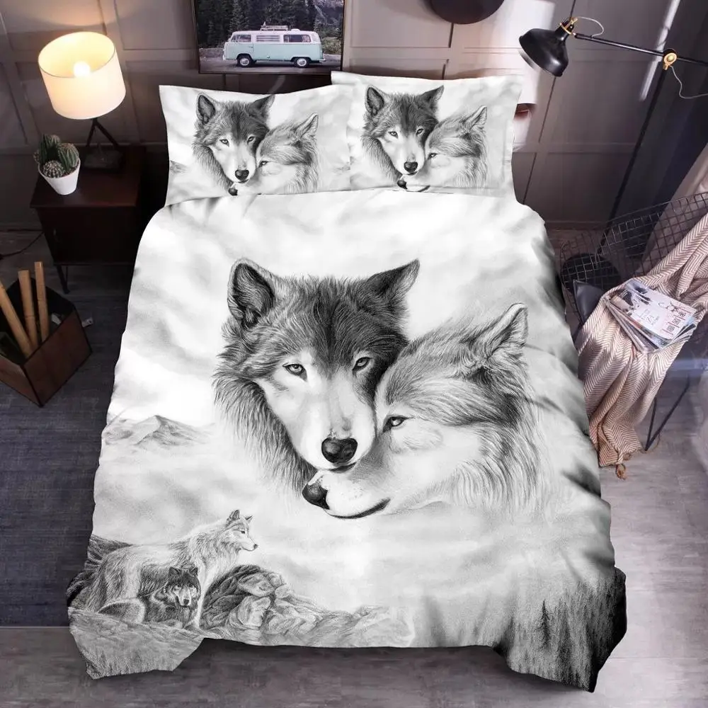 Set di biancheria da letto con animali carini con lupo Stampa 3D Regalo di lusso per bambini per adulti Copripiumino Comodo tessuto per la casa