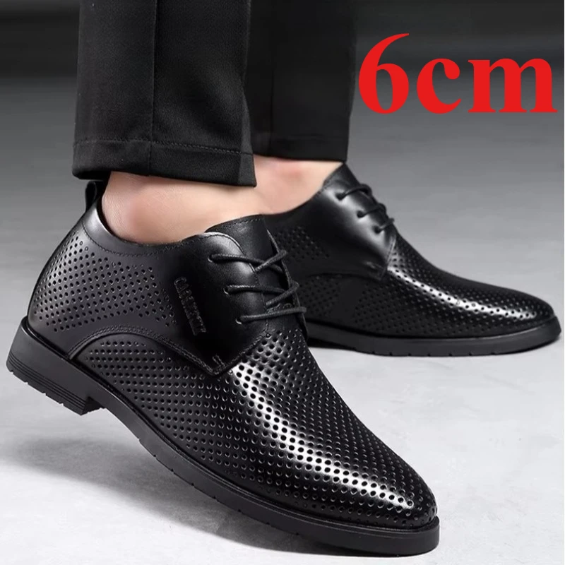 Summer Inner Height Increasing Sandals Shoes Men's 8cm Elevator Shoes Casual Sandals Hollow Hole Comfortable Breathable Sandals
