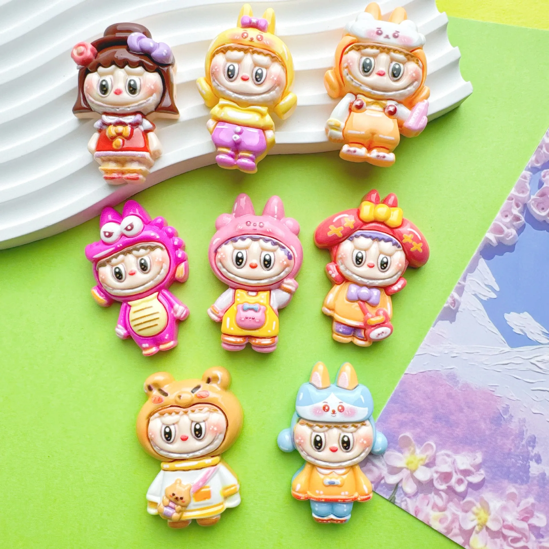 2pcs Resin accessories big card eight cartoon characters labubu cartoon resin flatback diy jewelry accessories crafts materials