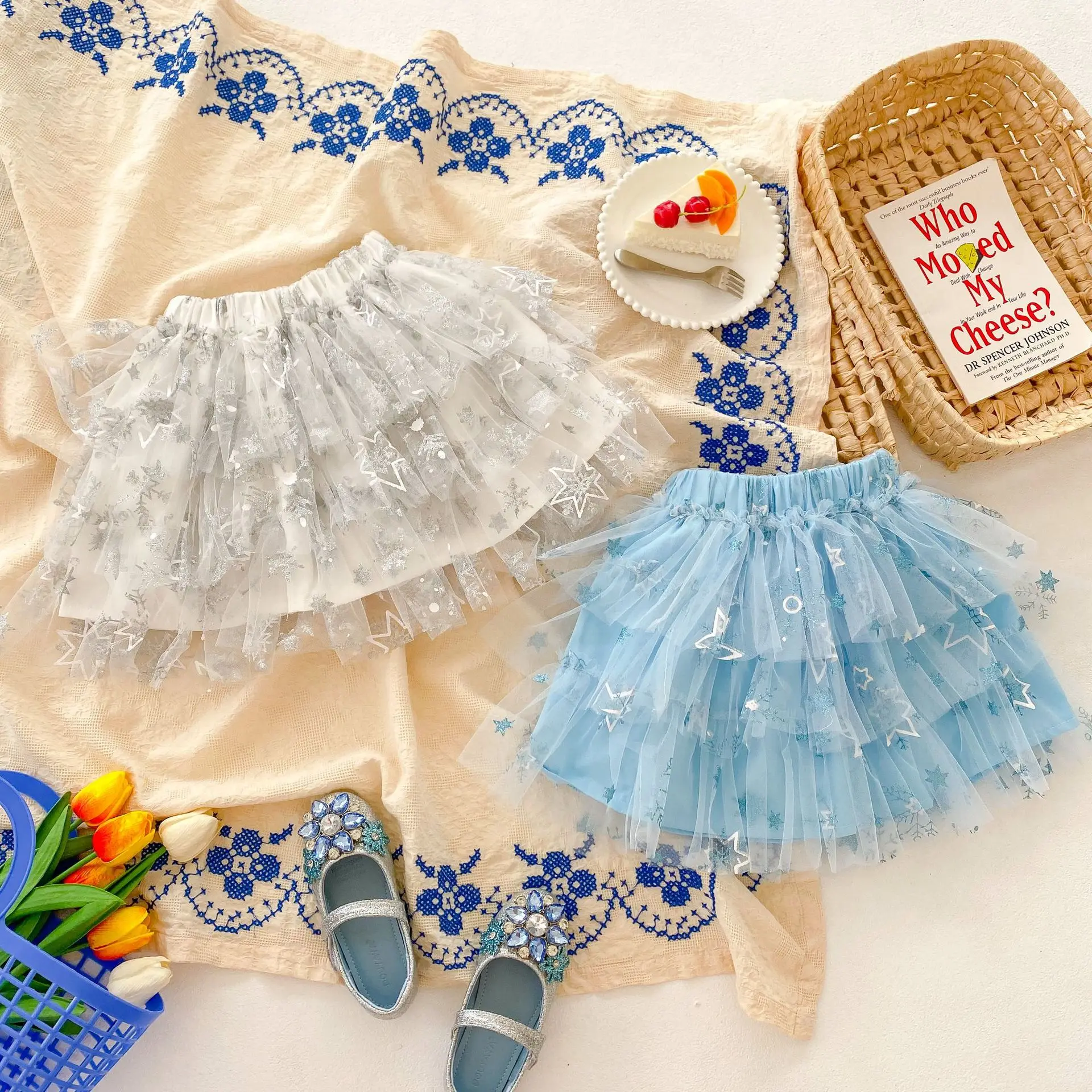 Kids Clothes Baby Girls Skirt Snowflake Sequin Tutu Dress Toddler Girl Kawaii Lolita Blue Skirt Princess Birthday Party Skirts