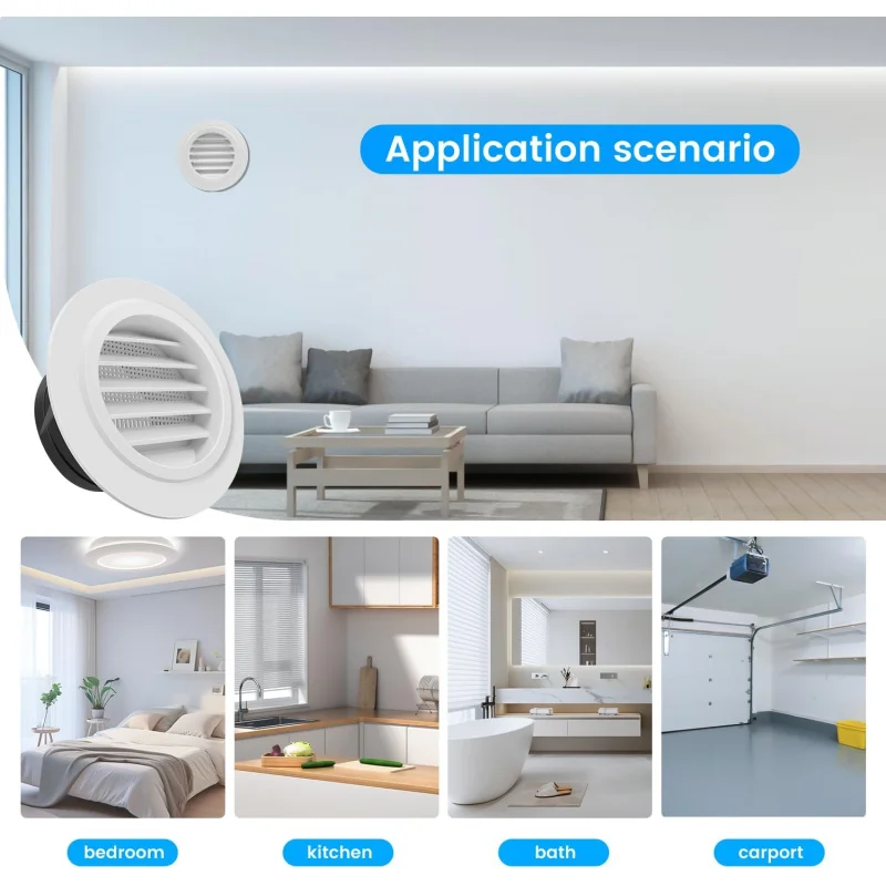 Tampa de ventilação redonda com aberturas Soffit de 4 polegadas com exaustor de banheiro com tela voadora integrada, escritório e casa, (100 mm)