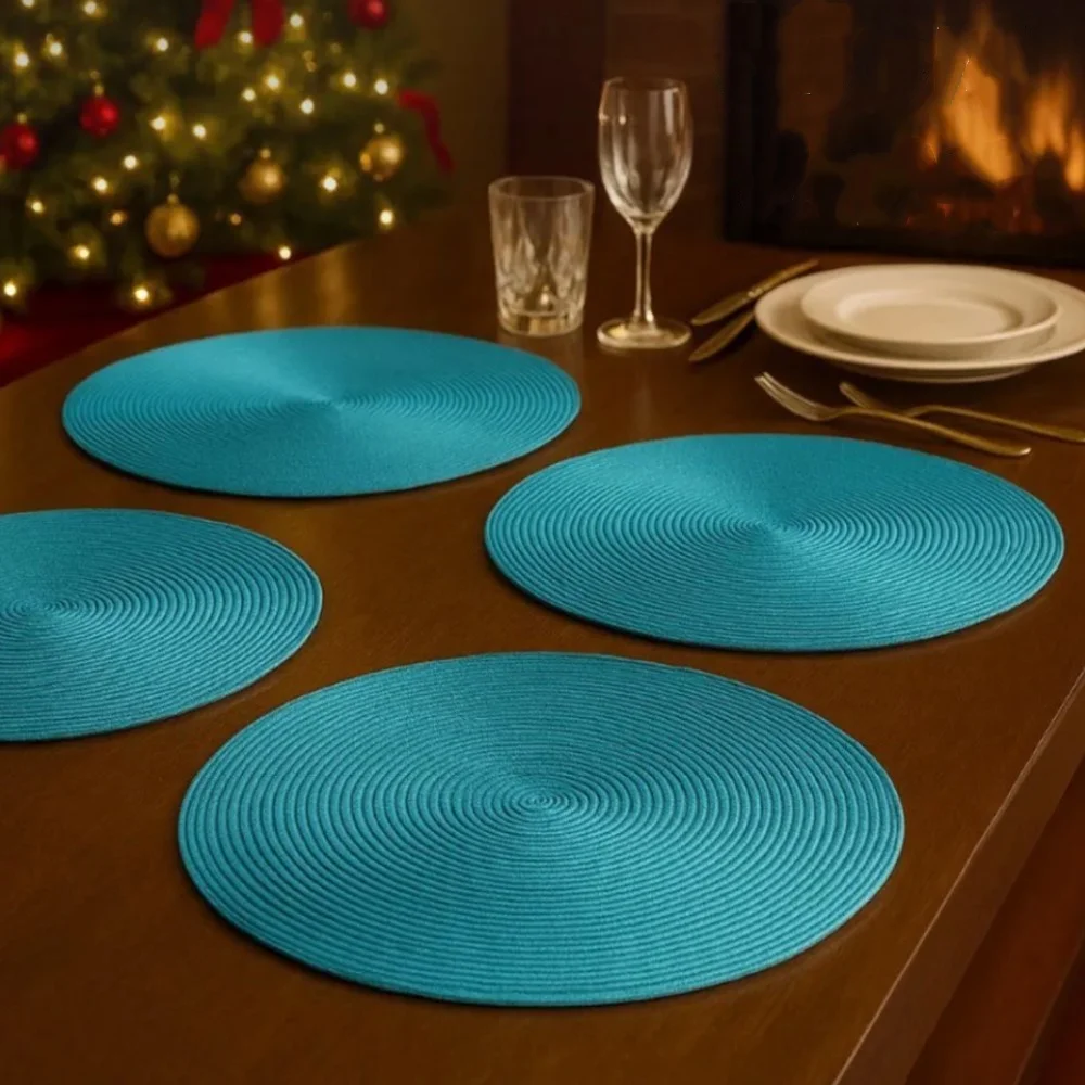 1/6/10 Stück Seeblaue Geschenk-Tischsets Nordische Rutschfeste Runde Gewebte Esstisch-Untersetzer 38cm Untersetzer Hochzeit Küchen-Tischware