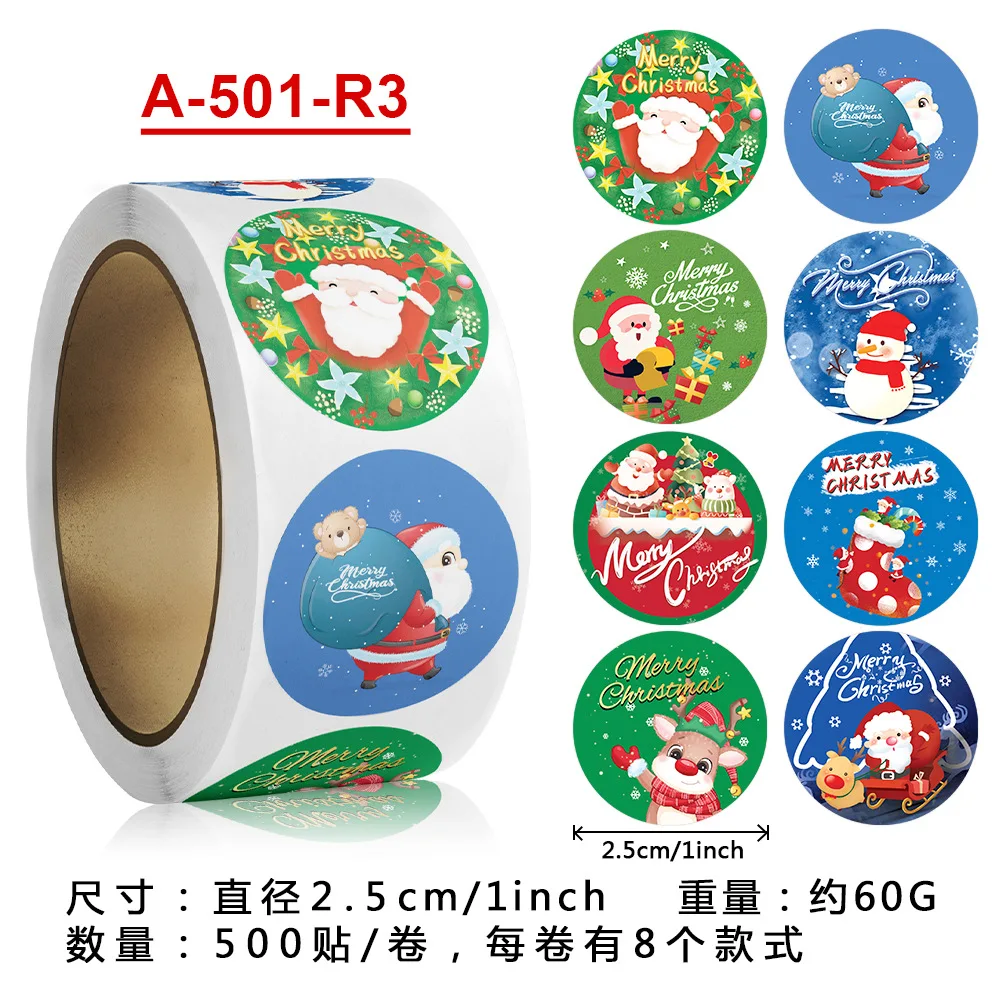 

500pcs/Roll Merry Christmas Holiday Gifts Sealing Stickers DIY PVC Laptop Decals Decoration Reward Gift Toy