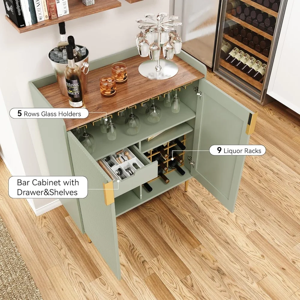 Armadietto da bar con portabottiglie, armadietto per liquori con struttura scanalata, credenza moderna da buffet per cucina Din