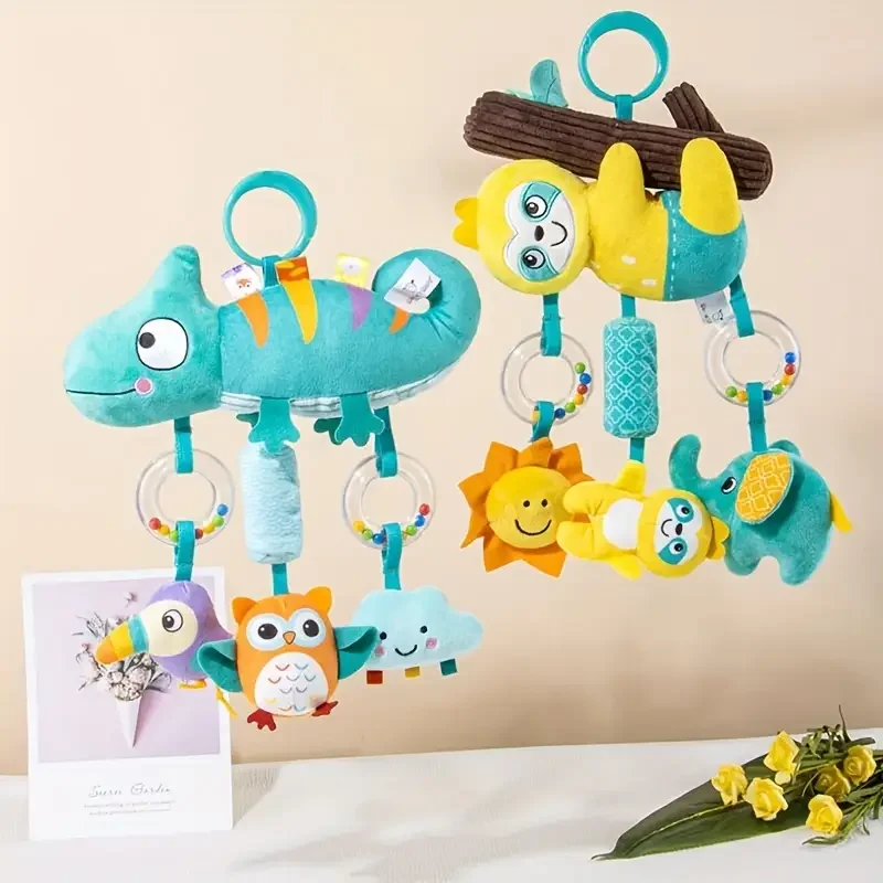 Colorful Cartoon Plush Rattle Toy For Baby Car Seat-Soft Fabric Wind Chime With Hanging Design, Pendant Decoration Toddler Gifts