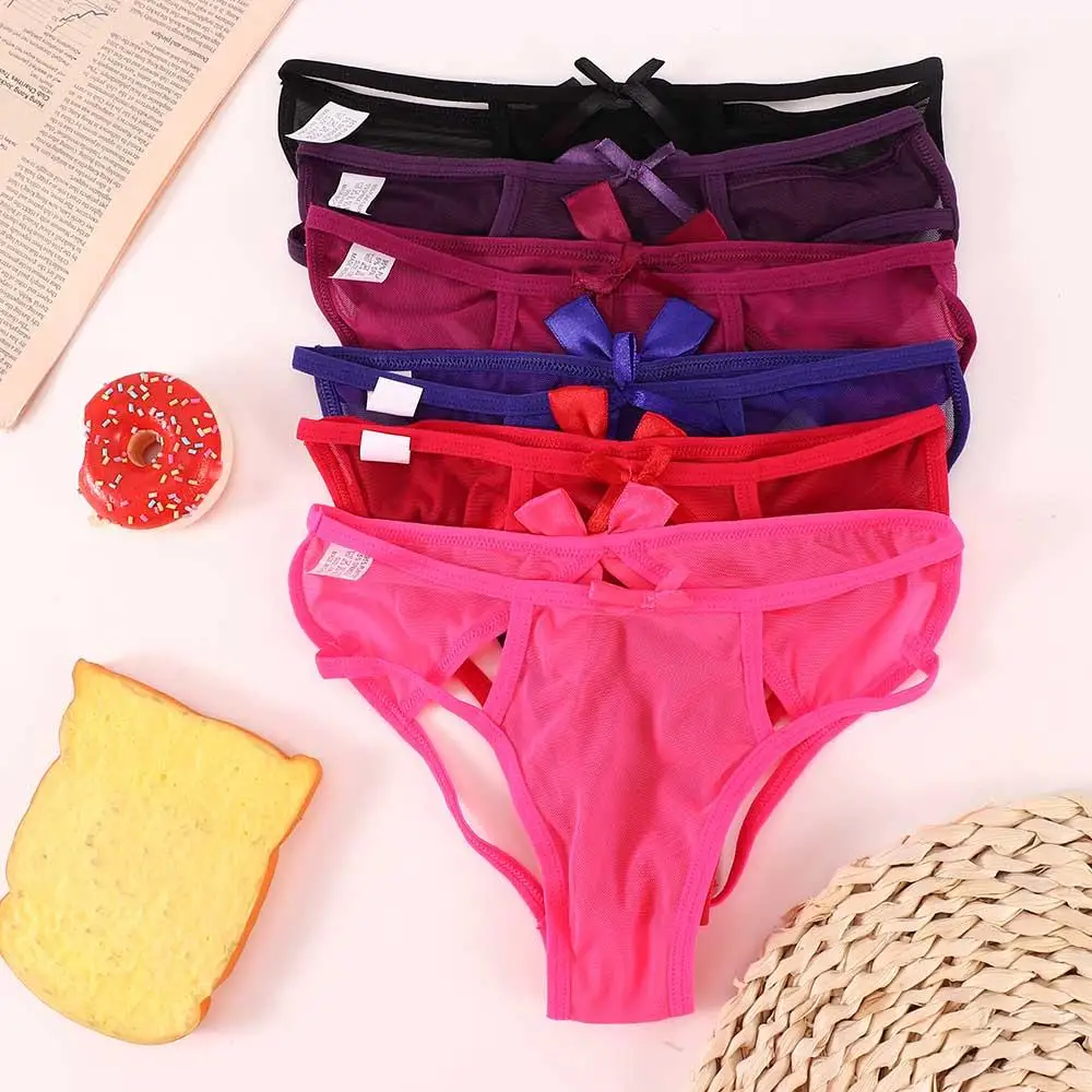 

Transparent Sexy Bow Lace Women Nylon Female Lingerie Lace Underwear Thongs Briefs